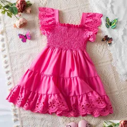 Girl'S Dresses Girls 2024 Baby Summer Dress Clothing Ruffle Sleevele Princess Frocks Hollow Out Fashion Birthday Party Girl Drop Del Dh0F7