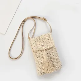 Totes Summer Tassel Women Strail Shouder Beach Bag Holiday Mobile Phone Travel Gohemian Style Mini Crossbody for Lady