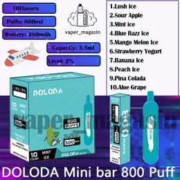 Original Doloda Mini Bar 800 Puff Einweg -Vape -Stift -Mesh -Spulen -Zigaretten 3,5 ml Schote 480 mAh Batterie Typ 2% Niveau auf Lagerbestand