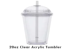 20oz Şişe İçme ile Dışarıda Açık Saman Tumbler Dışarıda Çift Akrilik Kubbe Duvar Plastik Sızdırmaz Kupa Su GCOUU9386452