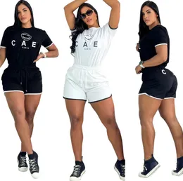 Sommer Ladies Cotton Kurzärmel zweiteilige Set Frauen T-Shirt Shorts Jogger Sportanzug Tracksuits Streetwear Femme Kleidung