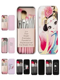 High Quality Makeup Brush Set with Bag Cartoon 7Piece Tin Makeup Tools Gifts Brush Holder Cleaner3188607