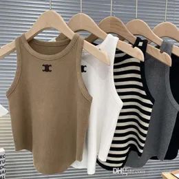 Designer Womens Tank Tops T Shirts Luxury Summer Women Tees Crop Top Embroidery Sexig Off Shoulder Black Casual ärmlös rygglös randfärgväst