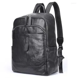 Rucksack echte Leder -Business -Rucksäcke für Männer Marke große 14 -Zoll -Laptop -Schultermilde Schwarze Reisetaschen Aktentasche