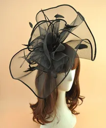 2018 New White Black Plain Feather Facinator Hair Clip Vintage Women Wedding Bride Hats Hairpin Banquet Dinner Ladies Mesh headdre4474638