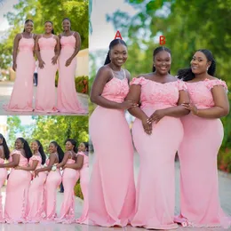2019 Blush Pink Bridesmaid klänningar olika stilar samma färg plus storlek formella klänningar piga av hedersklänningar afrikansk sjöjungfru kväll g 2405