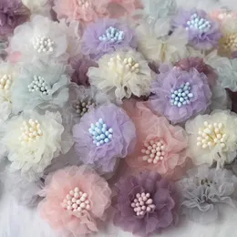 Decorative Flowers 20Pcs 3.5CM Small Chiffon Multilayer Fabric Cored Daisy For DIY Hair Accessories Hats Headband Wedding Dress Decoration