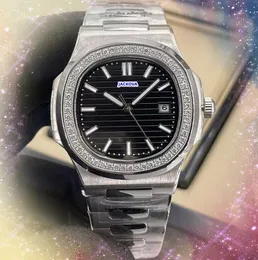 Popularny dzień sprzedaży data dnia zegarek Diamonds Pierścień kształt Men Clock kwarc bateria Pełna stal nierdzewna Prezydent Prezydent Square Tarve Twarz trzy szpilki designerskie zegarki