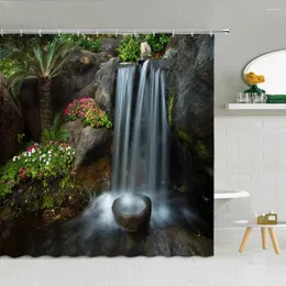 Shower Curtains Natural Scenery Waterfall Reef Tree Curtain Frabic High Quality Bathroom Supplies Decor Elk Bird Cloth With Hook