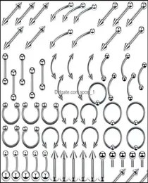 Schmuckstahlstahl Set Zungenringe Körper Piercing Augenbrauen Bauch Nagel Schmuck AESSORES 120 MIMES Ganzes Tropfen Lieferung 6241787