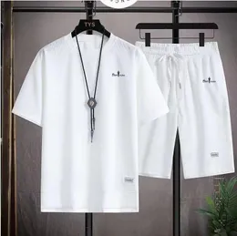 Bi Yin Le Fen Hua Fuge Casual Suit For Men Summer Ice Silk Short Sleeved T-shirt för män En uppsättning i par med cool och trendig bh 240511