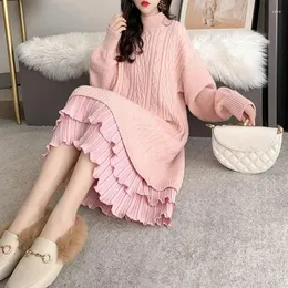 Vestidos casuais de camisa de camisa de base interna grossa Mulheres outono e inverno estilo coreano japonês de comprimento médio sobre o desgaste externo do joelho