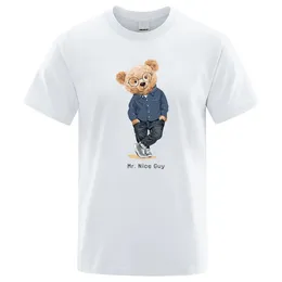 Gentleman Mr. Teddy Bear Nice Guy Prints Män Kort ärm Street Cotton T-shirts Löst överdimensionerade kläder Casual Breattable Tees 240511
