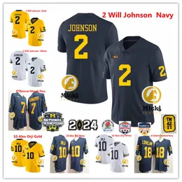 Mens #2 Will Johnson Michigan 2024 Rose Bowl F.U.S.E Football Jersey Stitched #10 Alex Orji #7 Donovan Edwards 18 Colston Loveland Michigan Wolverines Jerseys S-3XL