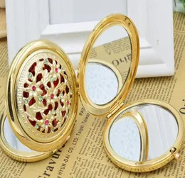 Chic Retro Vintage Gold Metal Pocket Mirror Compact Cosmetic Retro Mirrors Crystal Studded Portable Makeup Beauty Tools2734848