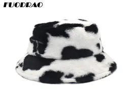 Fuodrao New Winter Cow Bucket Hat Women Faux Fur Girl Hat Fashion Warm Panama Outdoor Fisherman Cap Men 3colors M135 2011022148518