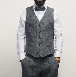 2021 Classic Gray Groom Vests Wool Groomsmen Vest Slim Fit Mens Dress Suit Vest Prom Dinner Party Wedding Attire Waistcoat Custom 7621798