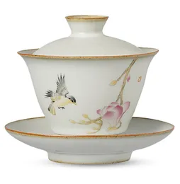 Pastoral Ceramic Gaiwan Bird Tureen Kung Fu Tee Set handgefertigtes Malmalerei Big Bowl Drinking Tee Tea Bowl1203041