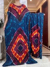 Etnisk kläder Ny stil muslimsk festklänning med stor halsduk för kvinnor lösa dashiki maxi robe femme musulmane afrikanska stenar tryck blommor abaya t240510