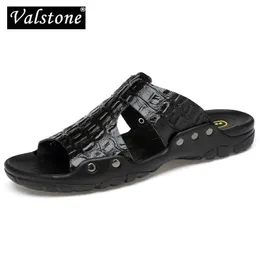 Valstone XL Size 52 Split Mens Leather Slippers Лето продавать тапочки сандалий пляжные обувь Flip Homeres Sandals Black 240426