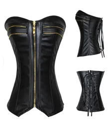 Steampunk Sexy Black Faux Leather Bust Bust Halter Corset Top Coloque Corpelet Burlesque Figurino Push Up Corsets7643784