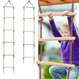 Barn fitness leksak trä rep stege multi rungs klättring spel leksak utomhus träning aktivitet säker sport rep swivel rotary 240506