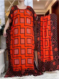 Abbigliamento etnico Nuovo abito di cotone slve corto africano estivo con grande sciarpa a scarpone boubou floreale maxi islam donne diamanti abaya vestiti t240510