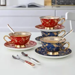 أكواب cangkir kopi keramik kualitas tinggi retro gaya inggris dan set porselen piring teh hadiah minuman klasik pirin