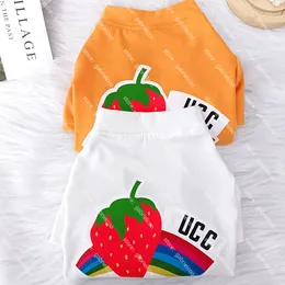 Designer Summer T-shirt Pet Pet Black and White Dog Strawberry Rainbow Print Roush