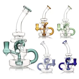 8 Inch Glass Water Pipe Heady Bong Dab Rig Recycler Neo Fab Slit HubPipes Bongs Smoke Pipes 14.4mm Female Joint with Regular Bowl Portable US Warehouse