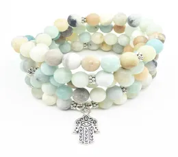 SN1351 2018 MALA BRACELETTORE BRACELLO DOME BRACELLA NATURALE 8 MM Amazonite 108 MALA HAMSA CAMPILE YOGI NACCHE1089017