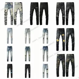 Designer jeans mens jeans långa raka jean trasiga hål jeans samma stil högkvalitativ mode jean stil katt whisker blekning blå svart vit 2024