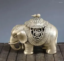 Decorative Figurines Copper Statue Antique Bronze Brass White Silver Plated Elephant Incense Burner Home Decoration