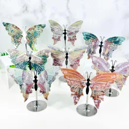 Dekoracyjne figurki 1PC Naturalne ocean Jasper Crystal Butterfly Wings z stojakiem stwierdzenie ręcznie rzeźbione wypolerowane wspaniały kwarcowy kamień