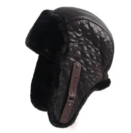 Ushanka Winter Warm Hat Men Rosyjski 2020 Earflaps Faux furt skórzana miękkie czapki bombowce kraciaste klapy uszy traper czapka LJ201255195274