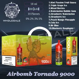 Einzelhandel 100% Original Airbomb Tornado 9000 Puff Einweg -Vape Stift 10 Geschmack 9K Puffs Vape Pen