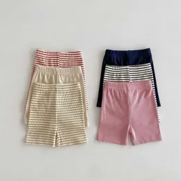 Shorts 2024 Sommer Neues Baby Baumwoll Shorts Childrens Elastic Hosen Mädchen Sicherheitshose Baby Jungen Streifen Shorts Kinderbeine D240510