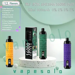 Original ELF BOX SHISHA 16000 Puff Disposable E Cigarette 600 mAh Rechargeable Battery 12 Flavors 0% 2% 3% 5% Level 28 ml Pod Puffs 16k Vape Pen