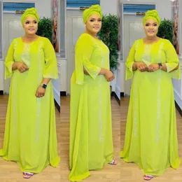 Ubranie etniczne 2024 Afrykańskie sukienki dla kobiet jesienne długie rękaw O zielone różowe białe szaty muzułmańskie ubrania Abaya