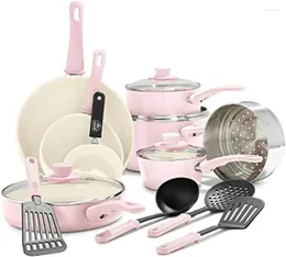 Köksredskap sätter köksmaterial -16 stycken PAN och såsuppsättning -Non -Stick Hållbar -66 rabatt