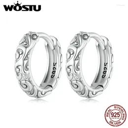 Hoop Earrings WOSTU 925 Sterling Silver Vintage Pattern Women Classicial Round Wedding Party Earring Pendientes Anniversary Gift