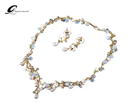 QUEENCO Crystal Teardrop Wedding Jewelry Sets Rhinetone Choker Necklace and Earrings Gold Color Bridal Jewelry Sets for Women1098567