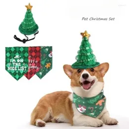 犬のアパレルペットクリスマスドレスアップセットクリスマスツリーハットエルクスノーマントライアングマントライアングルスカーフキャッツネッカーチーフヘッドウェア犬用犬のネクタイ