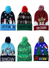 LED Christmas Hat Knitted Pom Light Xmas Vailies Crochet Winter Hats Deer Elk Gilrs czaszka czapka Christmass Dekoracja domu LXL63313645410