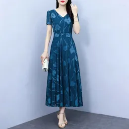 Vestidos de festa Flor vintage Jacquard Prom Dress Women Elegant Manga curta Midi Chiffon Chiffon Summer Robe Slim J286