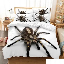 침구 세트 끔찍한 거미 세트 곤충 고슴도치 침대 십대 남성 방 장식 및 케이스 싱글 크기 이불 ER 드롭 배달 홈 정원 TE DH9UT