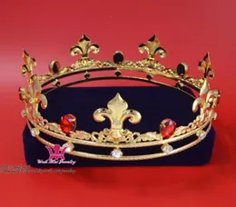 Mens Crown Rhinestone Gold Red Crown Kings Royal Tiara Majestic Princess Unisisex Imperial Prince Prince Queen Fashion Show Hairw621556499
