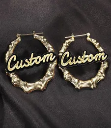 YISHOP4U Custom Name Earrings 30100mm Diameter Bamboo Style Stainless Steel Customized Earring for Women Gift Hiphop Jewelry7744020