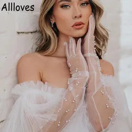 Elegant Bridal Gloves White Elbow Length Full Finger Women Accessories Lady Pearl Gloves For Wedding Bachelorette CL0411 260t