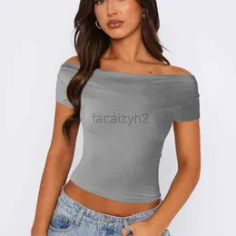 Kvinnors t-shirt sexiga tees nya y2k kort fit topp en axel två slitage t-shirt vår/sommar korta ärmar sexiga kvinnors slitstoppar